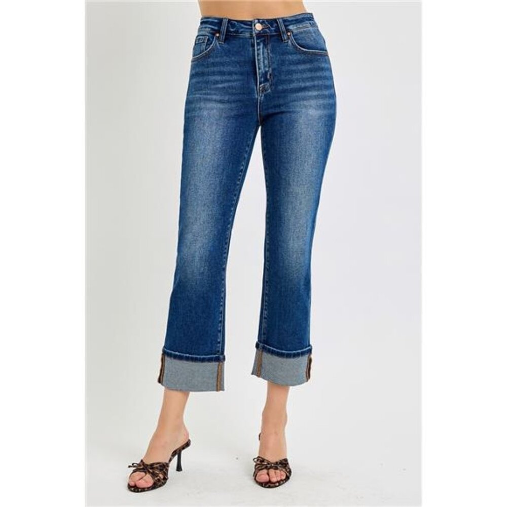 RISEN Full Size High Rise Ankle Straight Cuffed Jeans Plus Size‎